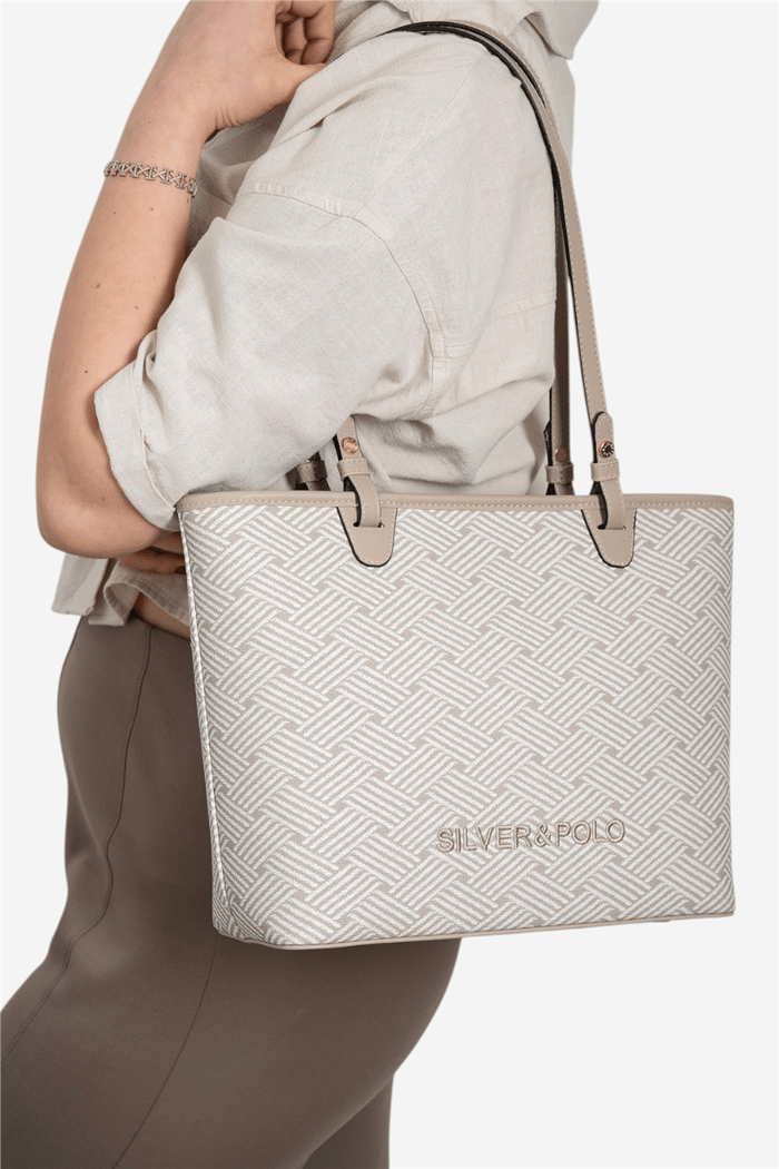 Silver Polo Bej - Kum Ç.Örgü Kadın Omuz Çantası SP1204