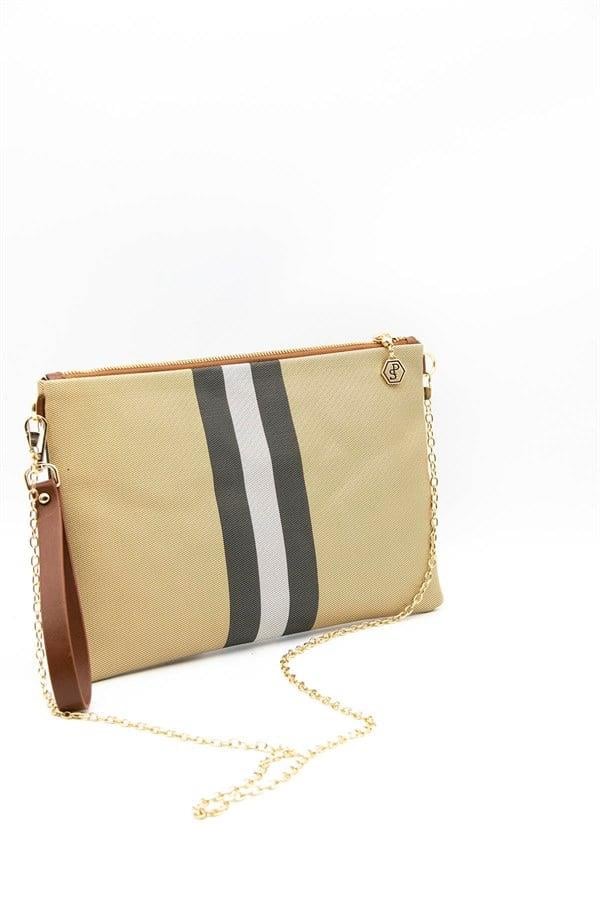 Silver Polo Bej - Taba Ekose Kadın Portföy ve Clutch El Çantası SP1034