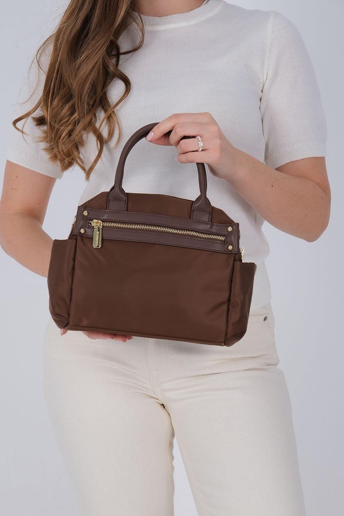Silver Polo Kahve - Kahve Saten Kadın El Çantası SP1219