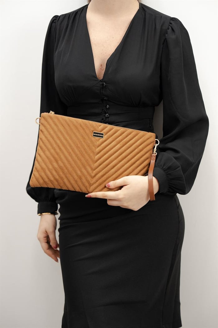 Silver & Polo SP1034 Kadın Portföy & Clutch Kapitone V Süet Taba