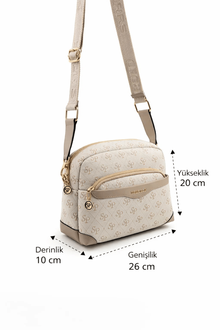Silver & Polo SP1201 Kadın Çapraz Çanta Monogram Bej-Kum