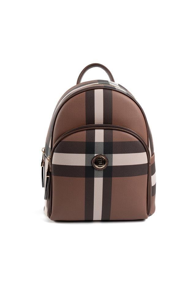 Silver & Polo SP1062 Kadın Sırt Çantası Ekose Koyu Kahve-Kahve