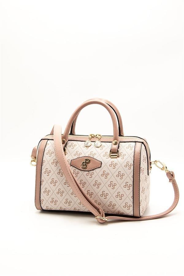 Silver Polo Pembe - Somon Monogram Kadın El Çantası SP1091