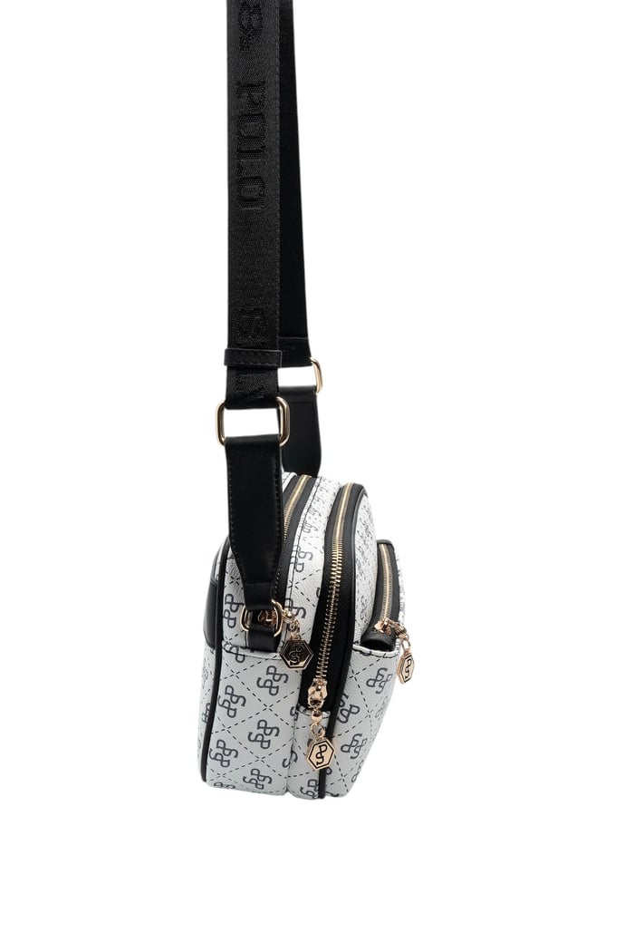 Silver Polo Beyaz - Siyah Monogram Kadın Çapraz Çanta SP1162