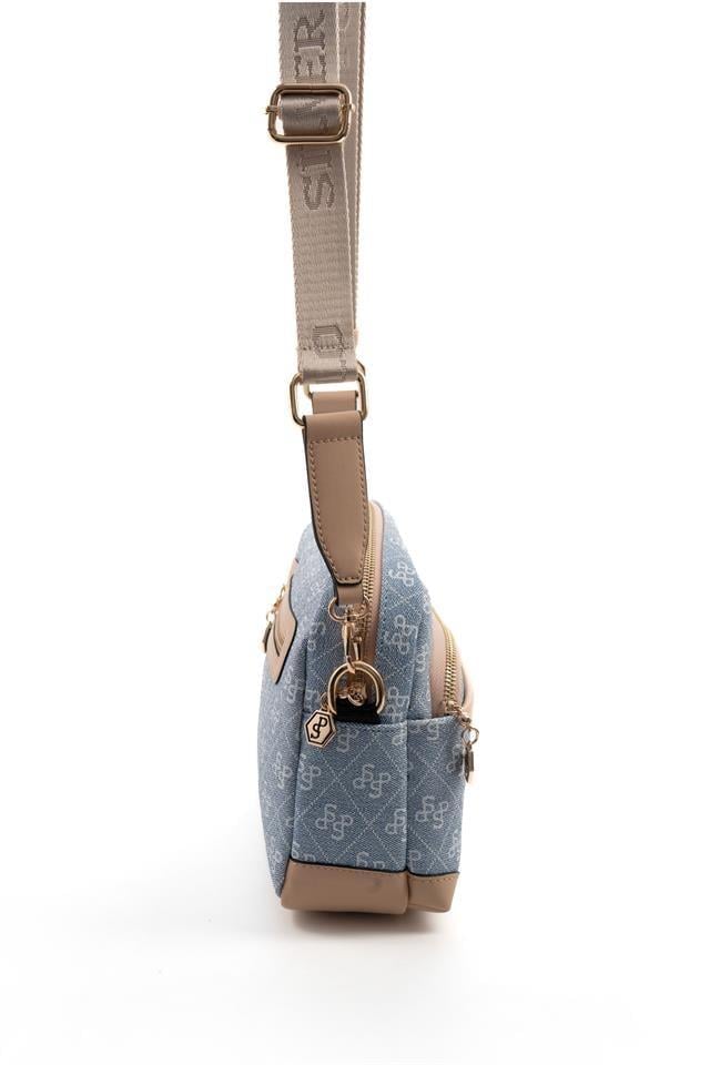 Silver & Polo SP1201 Kadın Çapraz Çanta Monogram Mavi-Ten