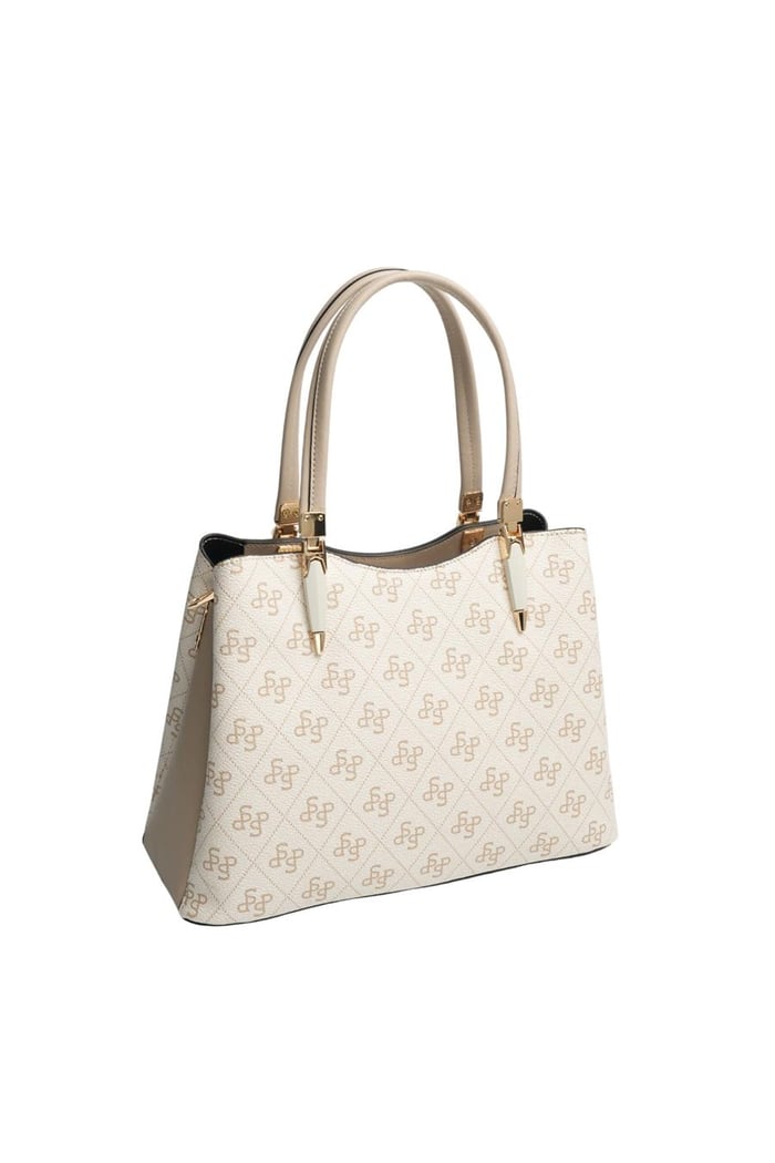Silver Polo Bej - Kum Monogram Kadın El Çantası SP1205