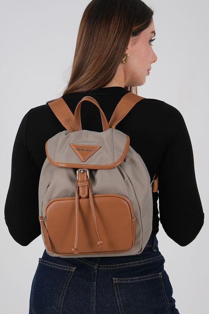 Silver Polo Yeşil - Taba Saten Kadın Sırt Çantası SP1231