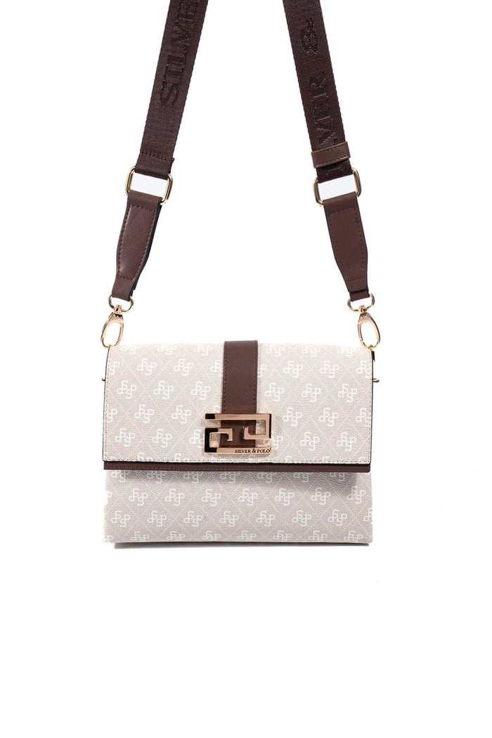 Silver Polo Taş - Kahve Monogram Kadın Çapraz Çanta SP1009