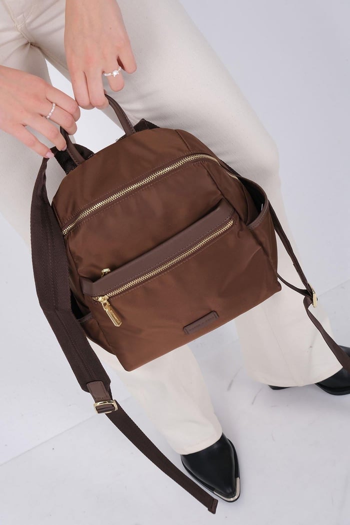 Silver Polo Kahve - Kahve Saten Kadın Sırt Çantası SP1209