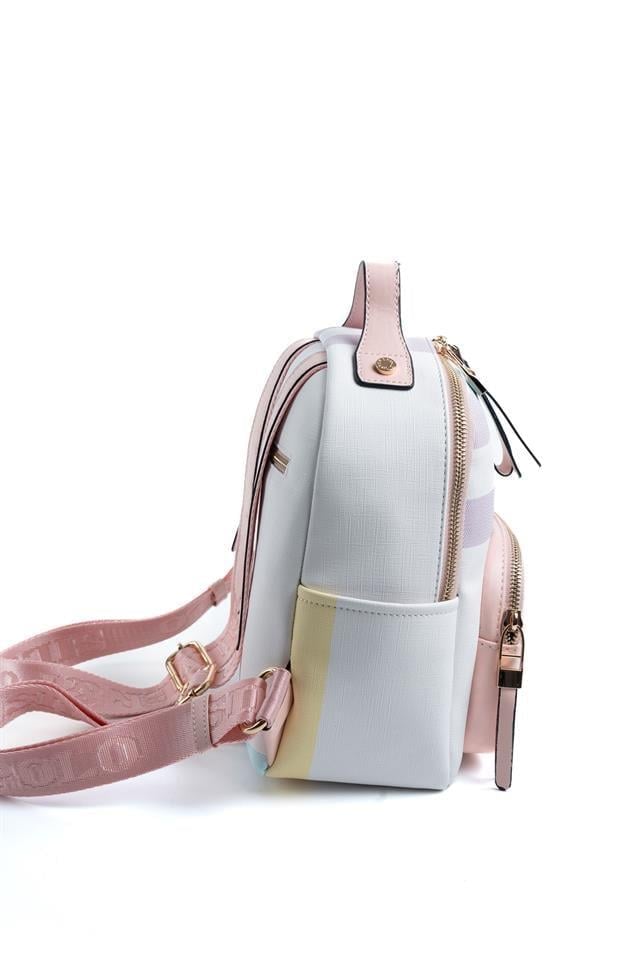 Silver Polo Lila - Pembe Ekose Kadın Sırt Çantası SP1130
