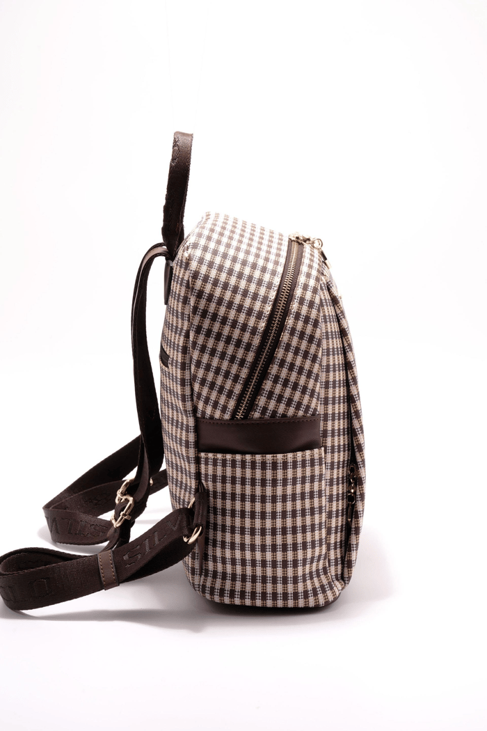 Silver & Polo SP926 Kadın Sırt Çantası Ekose Line Kare Kahve Sarı-Kahve