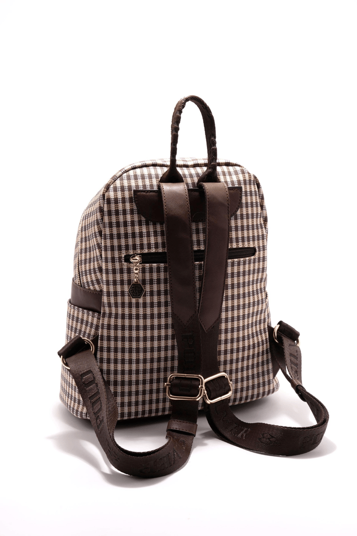 Silver & Polo SP926 Kadın Sırt Çantası Ekose Line Kare Kahve Sarı-Kahve