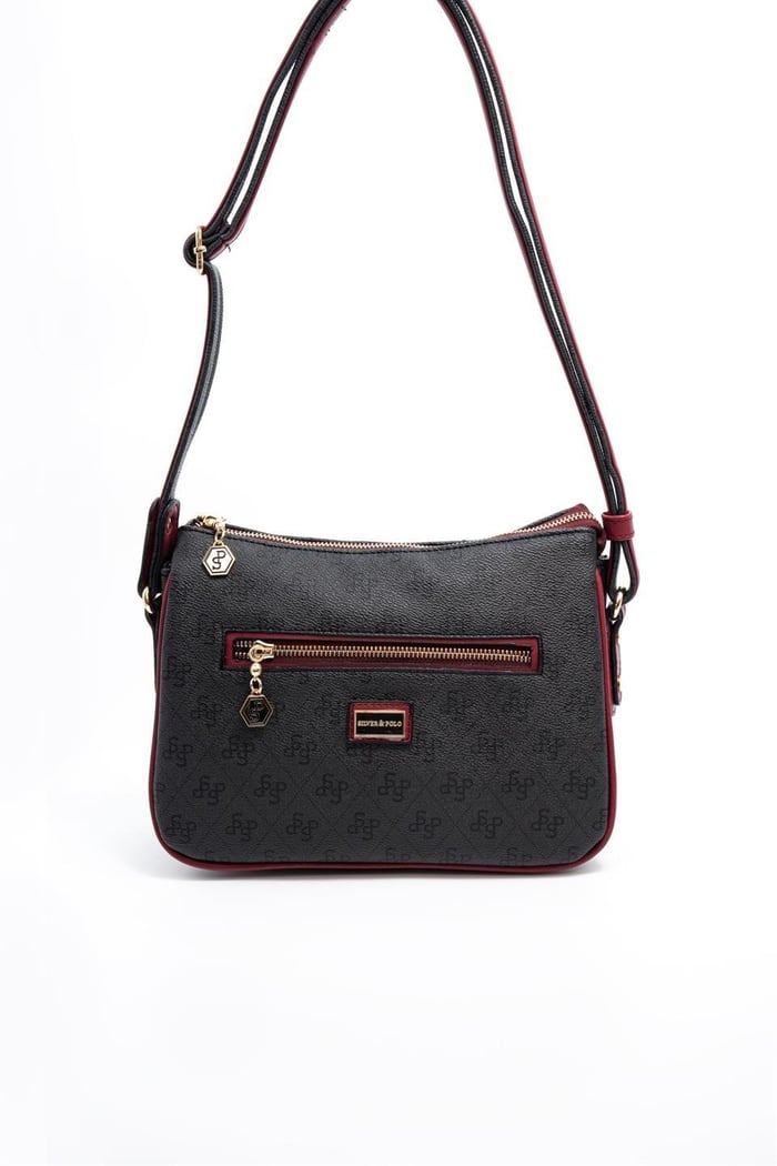 Silver Polo Antrasit - Bordo Monogram Kadın Çapraz Çanta SP818
