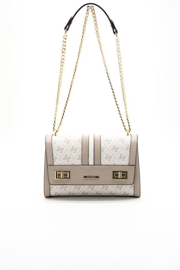 Silver Polo Bej - Kum Monogram Kadın Çapraz Çanta SP1139
