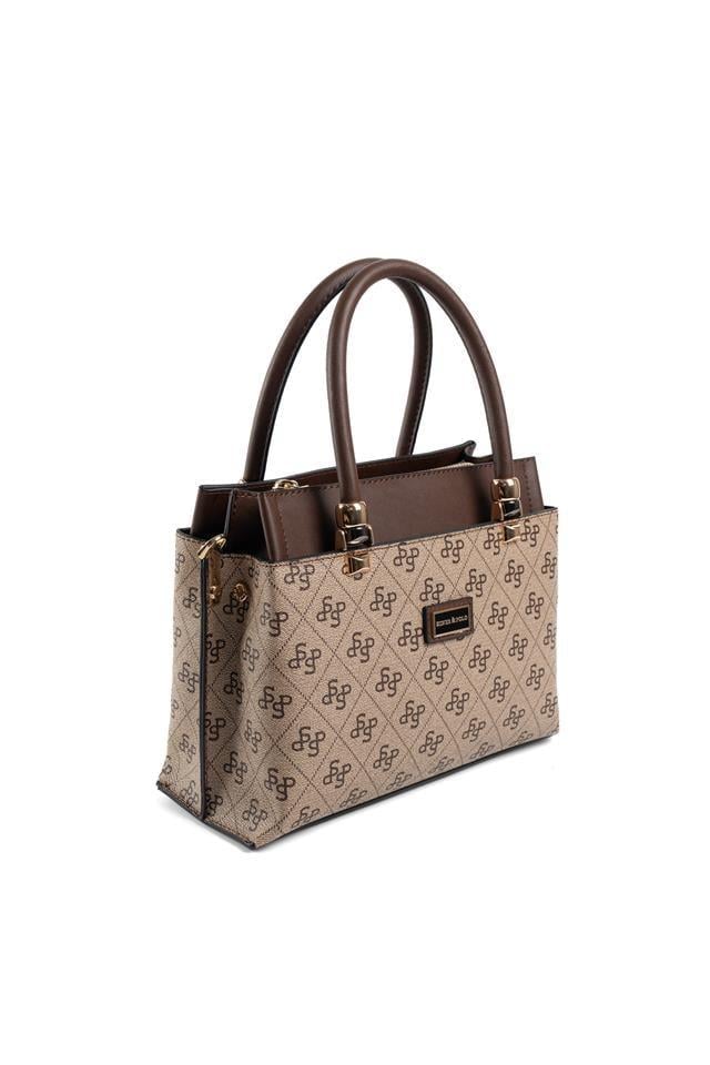 Silver & Polo SP826 Kadın El Çantası Monogram Koyubej-Kahve