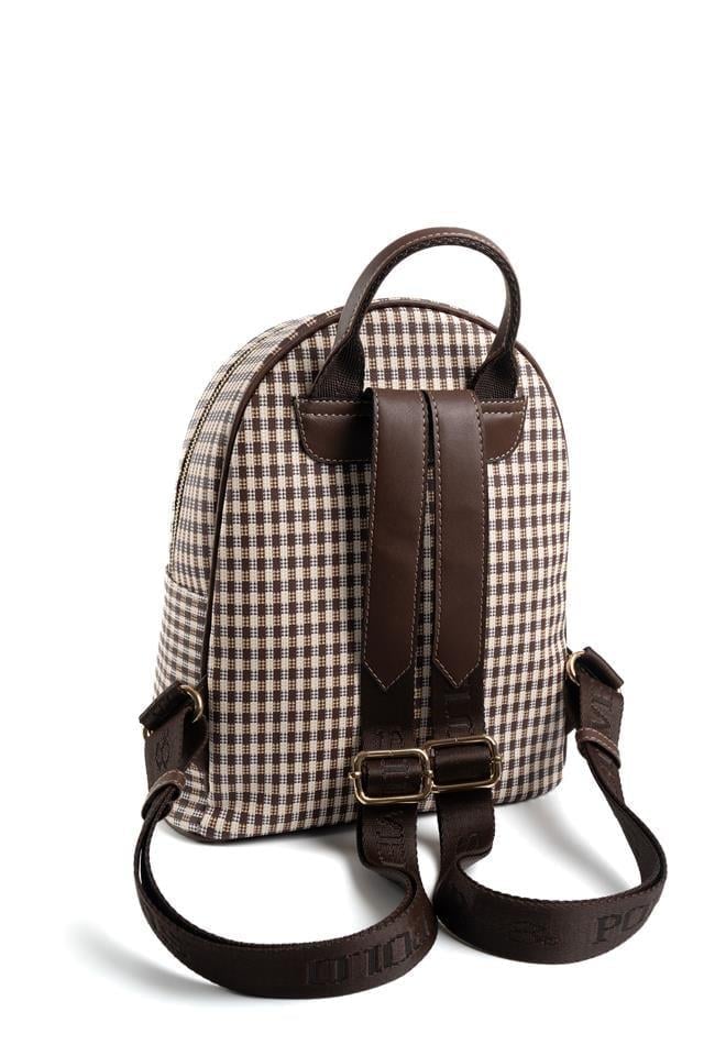 Silver & Polo SP1062 Kadın Sırt Çantası Ekose Line Kare Kahve Sarı-Kahve