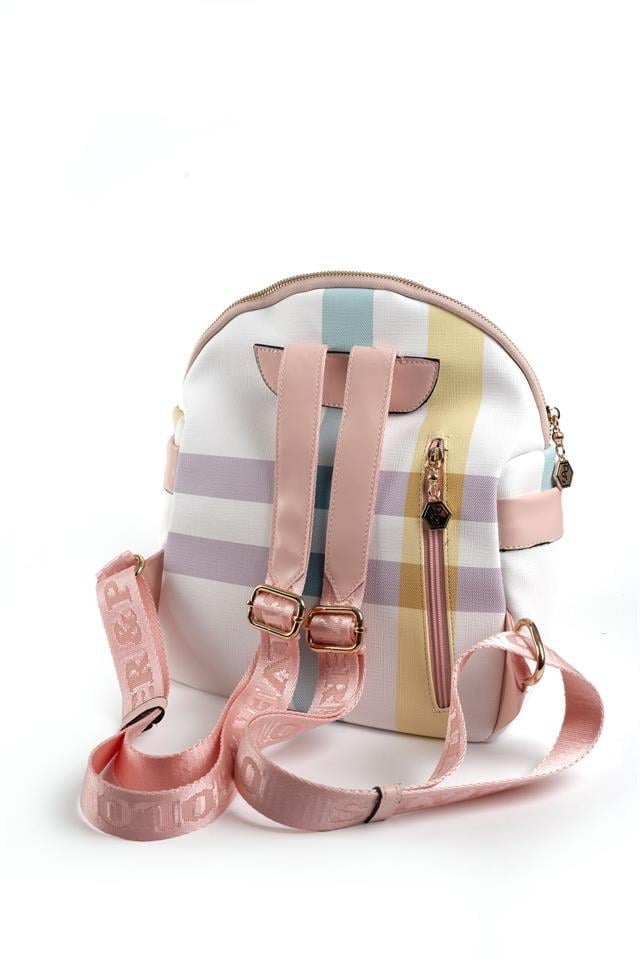 Silver Polo Lila - Pembe Ekose Kadın Sırt Çantası SP771