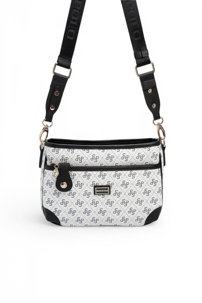 Silver Polo Beyaz - Siyah Monogram Kadın Çapraz Çanta SP1160