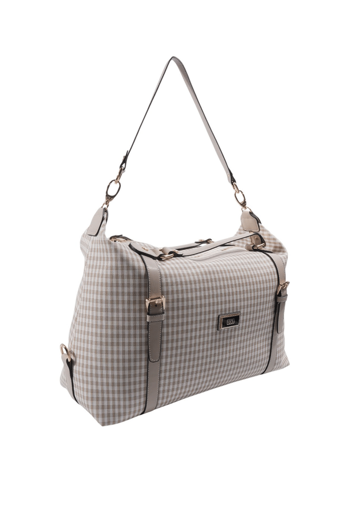 Silver & Polo SP1064 Kadın Seyahat Çantası Ekose Line Kare Kum Beji