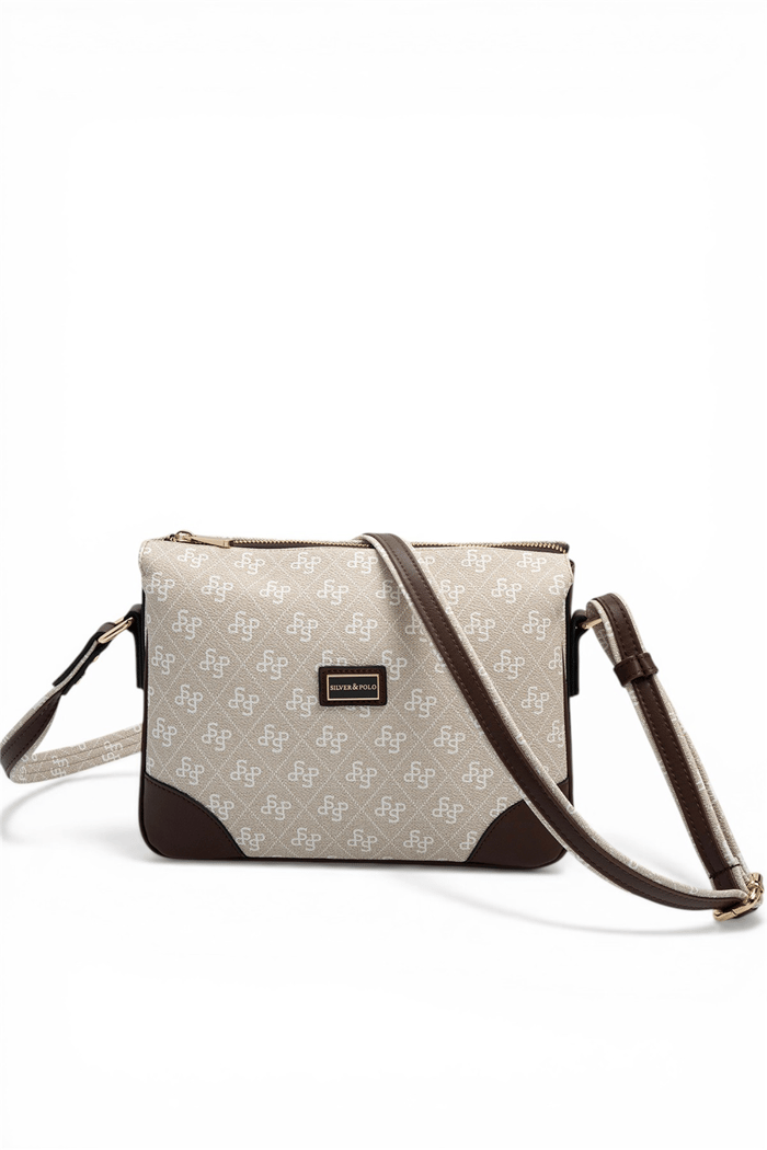 Silver Polo Taş - Kahve Monogram Kadın Çapraz Çanta SP784