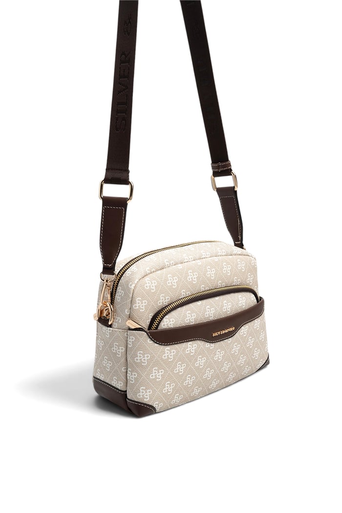 Silver & Polo SP1201 Kadın Çapraz Çanta Monogram Taş-Kahve