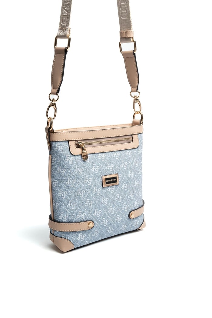 Silver & Polo SP1120 Kadın Çapraz Çanta Monogram Mavi-Ten