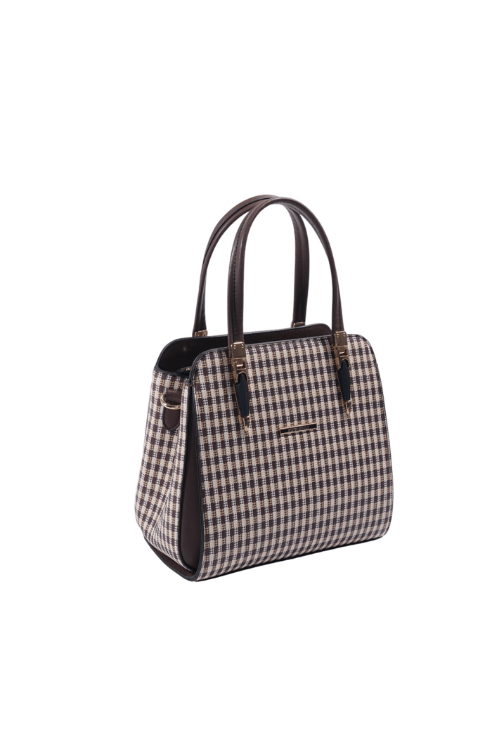 Silver & Polo SP1136 Kadın El Çantası Ekose Line Kare Kahve Sarı-Kahve