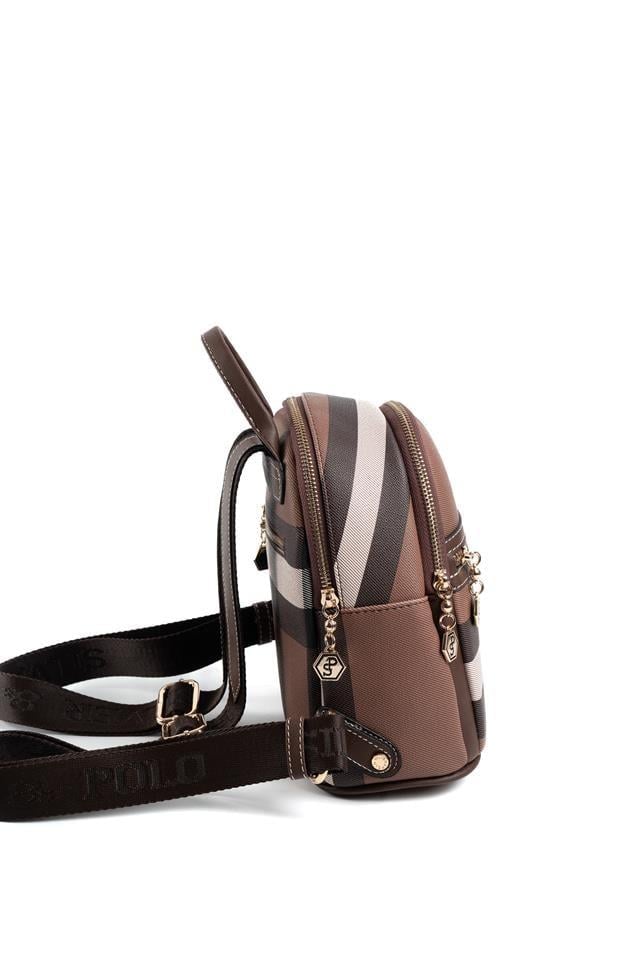 Silver & Polo SP983 Kadın Sırt Çantası Ekose Koyu Kahve-Kahve