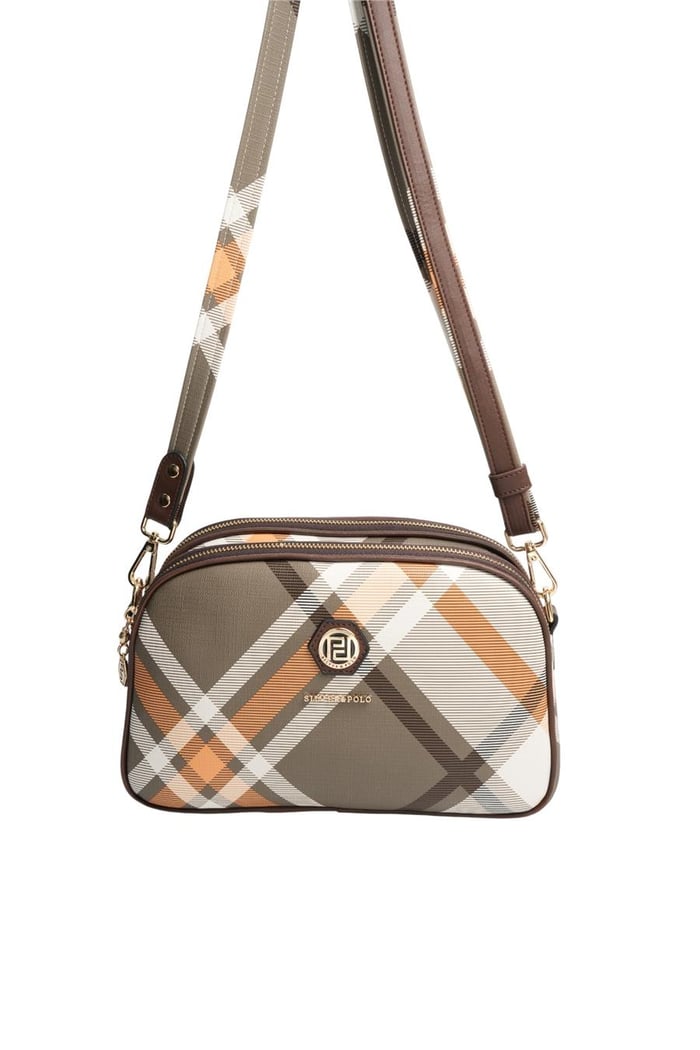Silver Polo Haki - Kahve Ekose Kadın Çapraz Çanta SP745