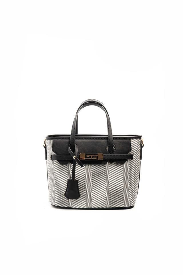 Silver & Polo SP1185 Kadın El Çantası Hasır Siyah Beyaz-Siyah