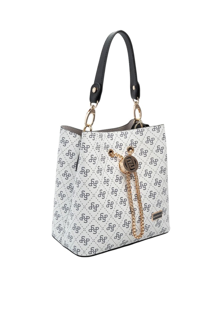 Silver Polo SP967 Kadın Çapraz Çanta Monogram Beyaz-Siyah