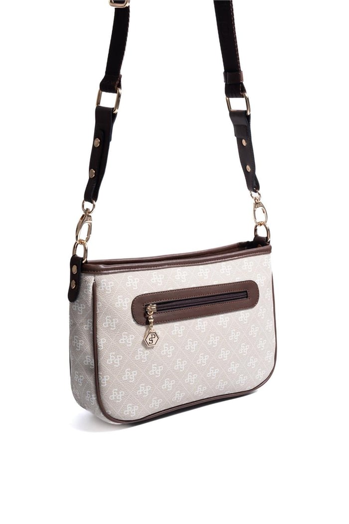 Silver Polo Taş - Kahve Monogram Kadın Çapraz Çanta SP1160
