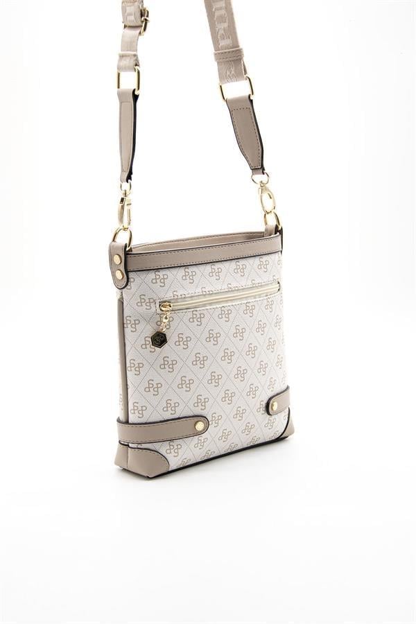 Silver Polo Bej - Kum Monogram Kadın Çapraz Çanta SP1120