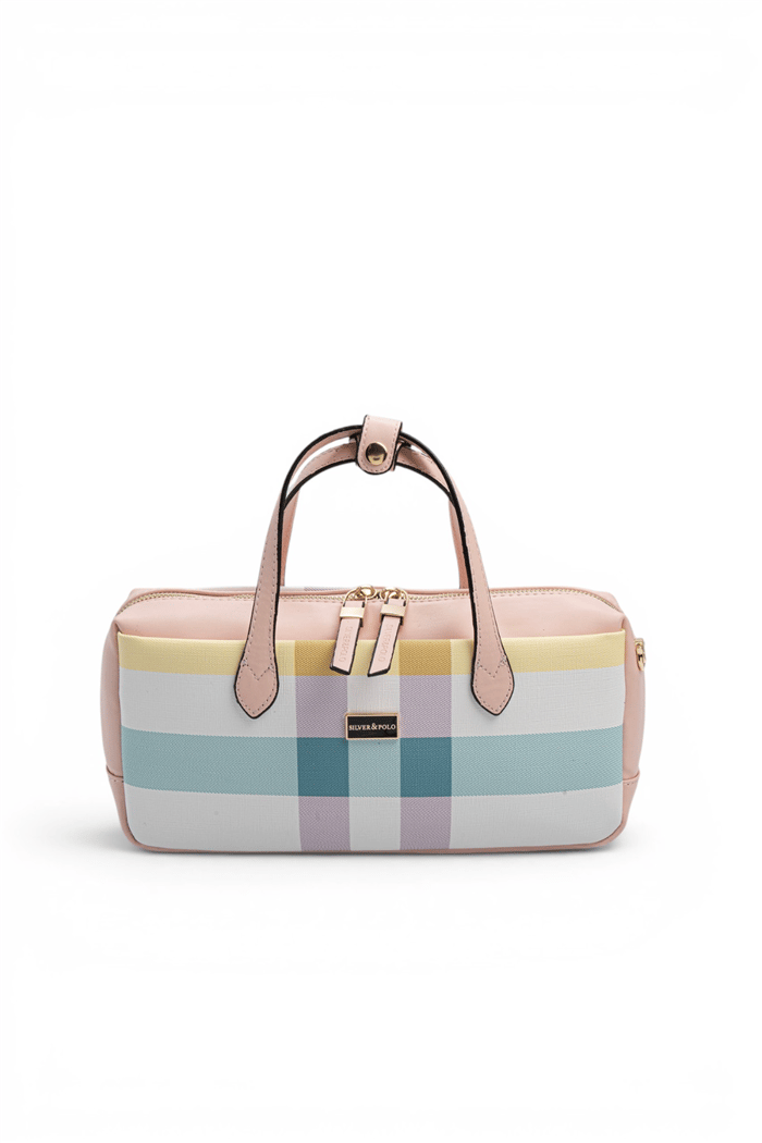 Silver & Polo SP1276 Kadın El Çantası Ekose Lila-Pembe