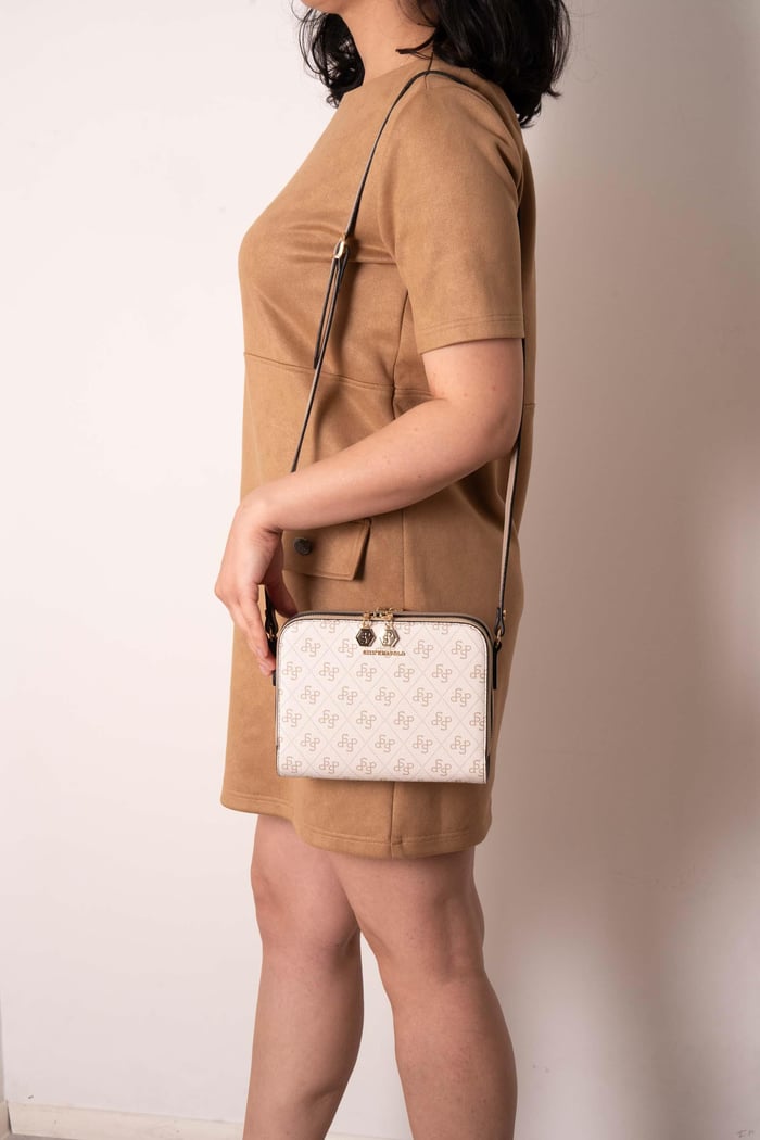 Silver & Polo SP888 Kadın Çapraz Çanta Monogram Bej-Kum