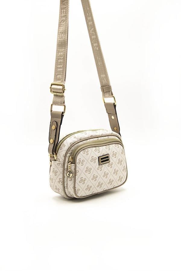 Silver Polo Bej - Kum Monogram Kadın Çapraz Çanta SP1111