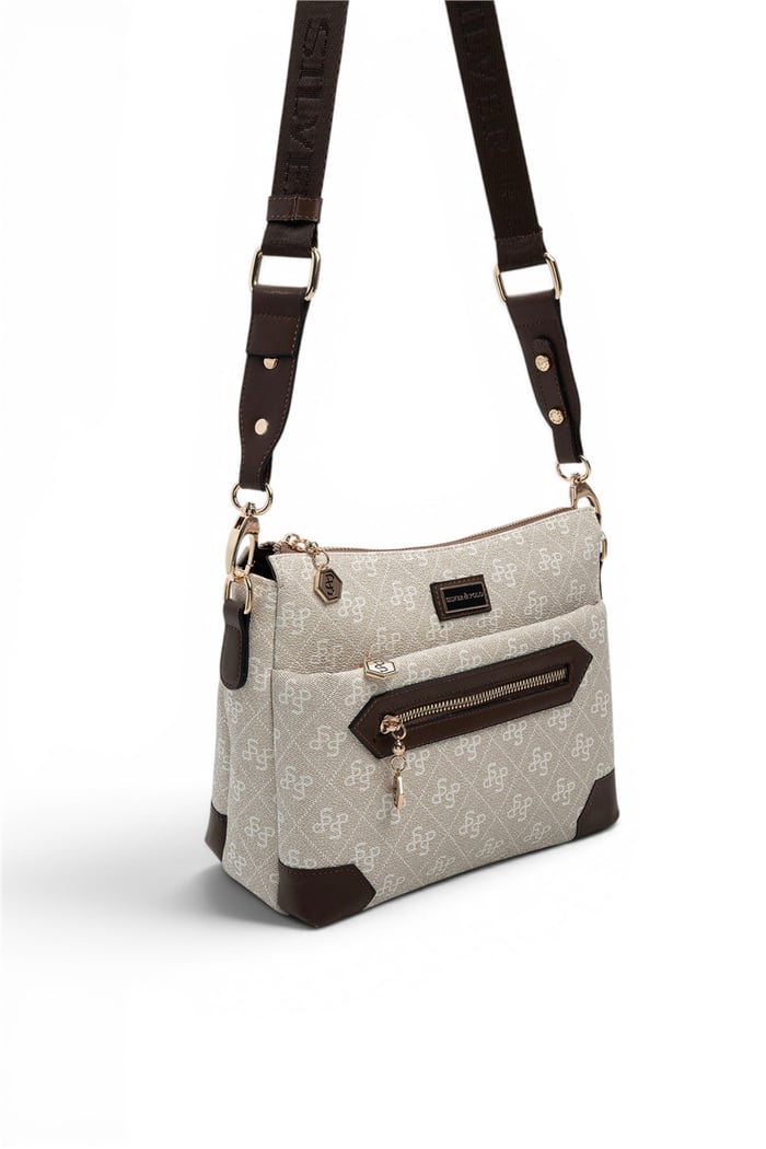 Silver Polo Taş - Kahve Monogram Kadın Çapraz Çanta SP1110