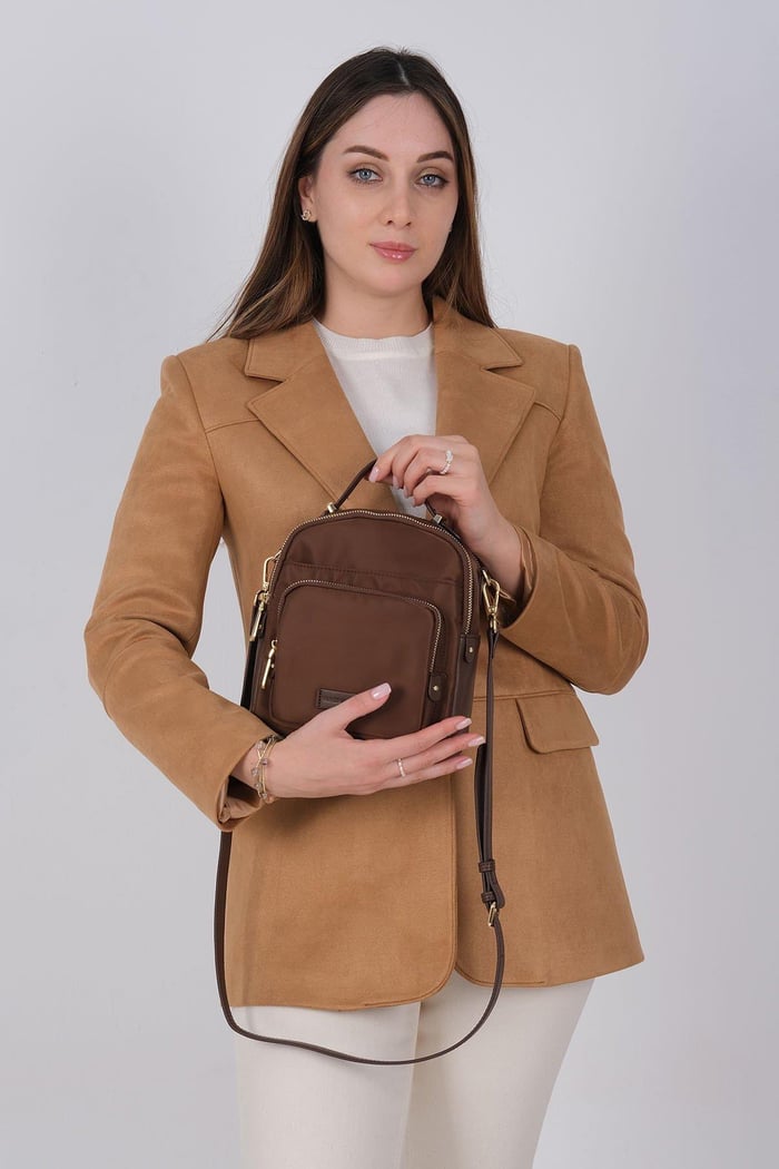 Silver Polo Kahve - Kahve Saten Kadın Çapraz Çanta SP1220