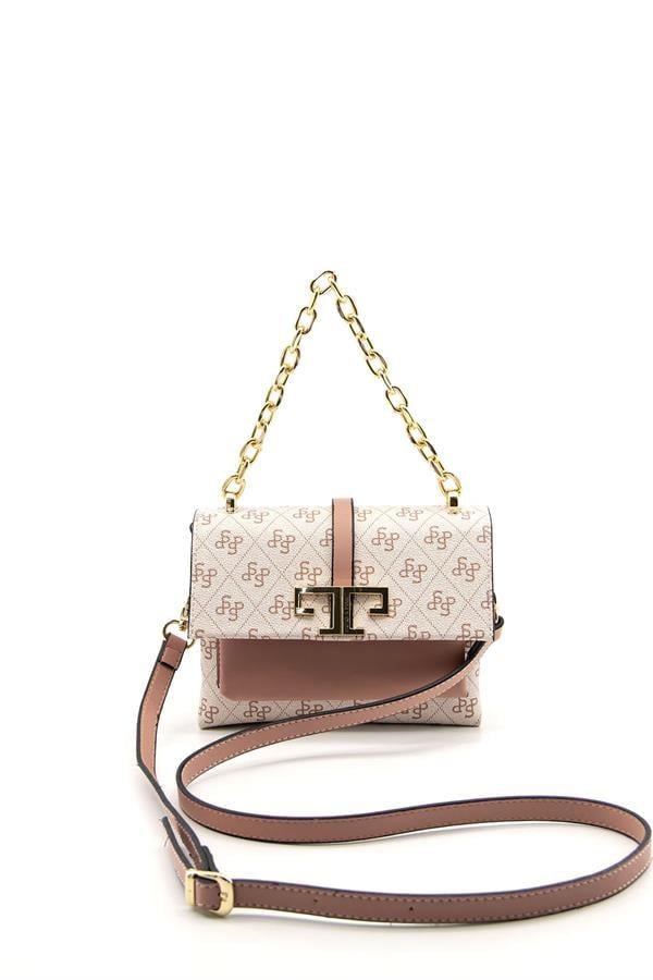 Silver Polo Pembe - Somon Monogram Kadın Çapraz Çanta SP1148