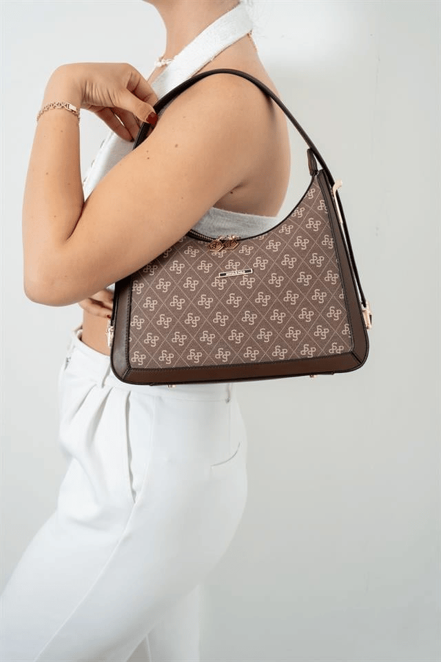 Silver & Polo SP1187 Kadın Omuz Çantası Monogram Kahve