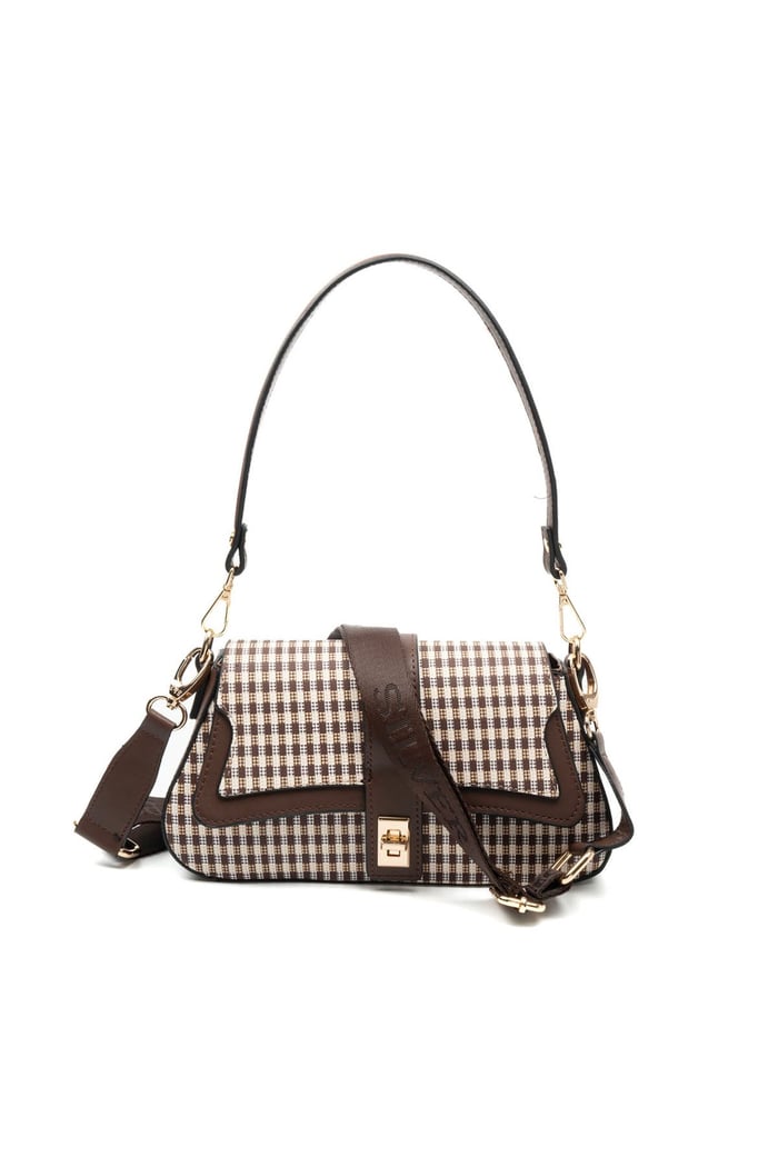 Silver & Polo SP1177 Kadın Omuz Çantası Ekose Line Kare Kahve Sarı-Kahve