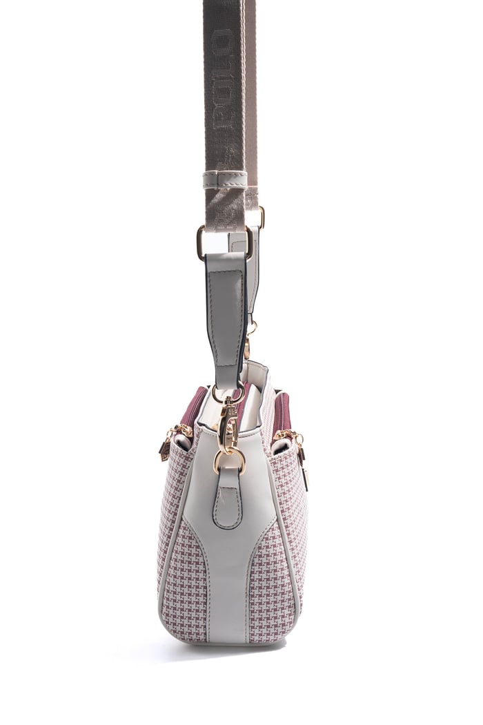 Silver Polo Bordo - Kemik Kaz Ayağı Ekose Kadın Çapraz Çanta SP1273