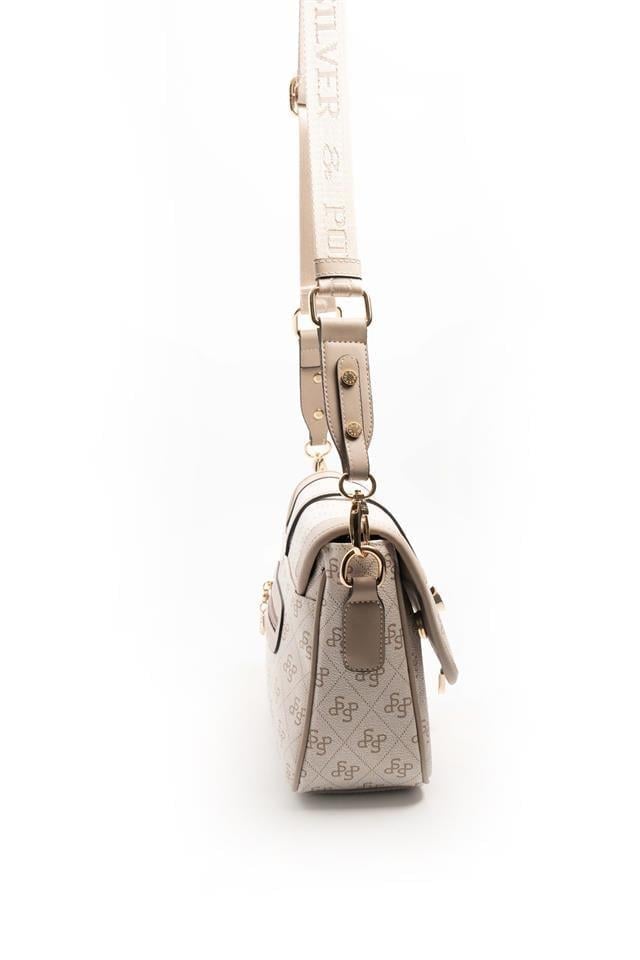 Silver & Polo SP1182 Kadın Çapraz Çanta Monogram Bej-Kum