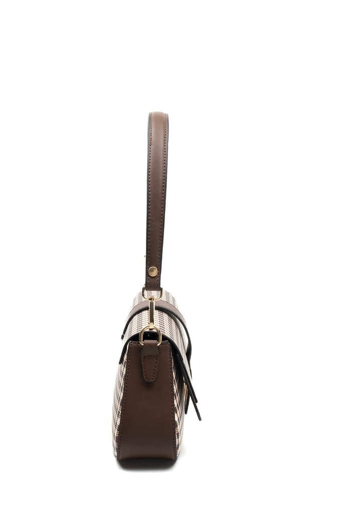 Silver & Polo SP1177 Kadın Omuz Çantası Ekose Line Kare Kahve Sarı-Kahve