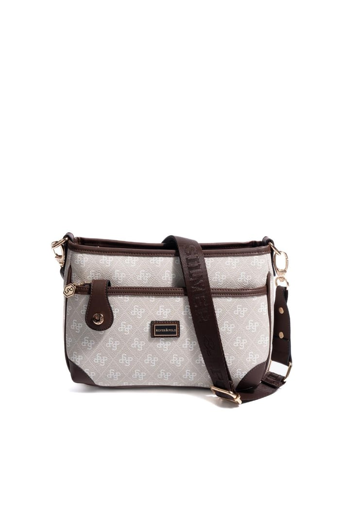 Silver Polo Taş - Kahve Monogram Kadın Çapraz Çanta SP1160