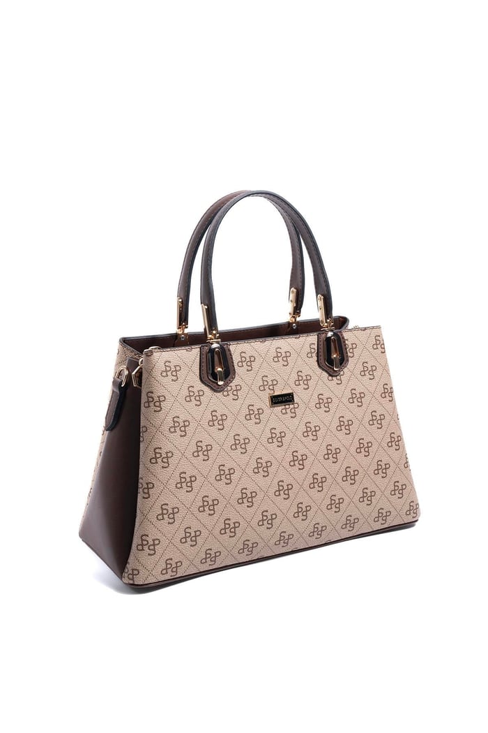 Silver & Polo SP1253 Kadın El Çantası Monogram Koyu Bej-Kahve
