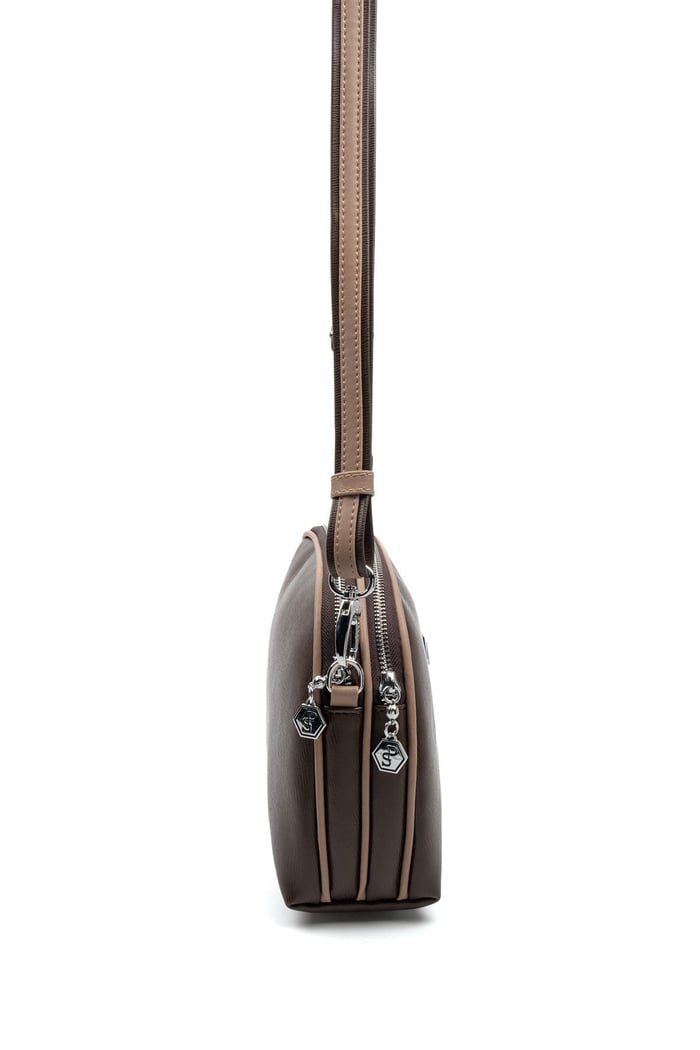 Silver Polo Kahve - Latte Düz Kadın Çapraz Çanta SP765