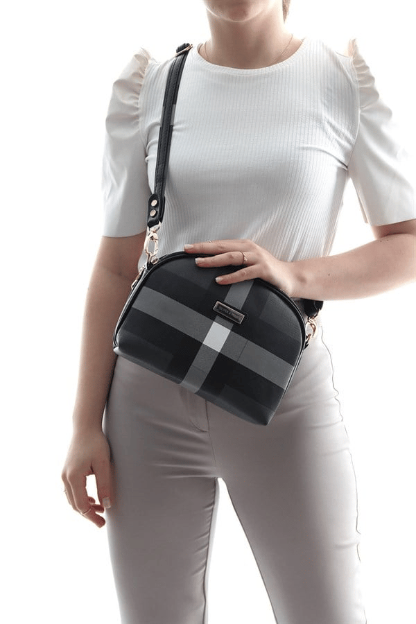Silver Polo Siyah - Siyah Ekose Kadın Çapraz Çanta SP765