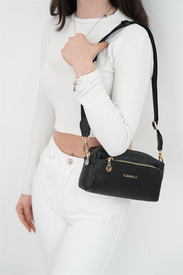 Silver Polo Siyah - Siyah Logolu Kadın Çapraz Çanta SP1142