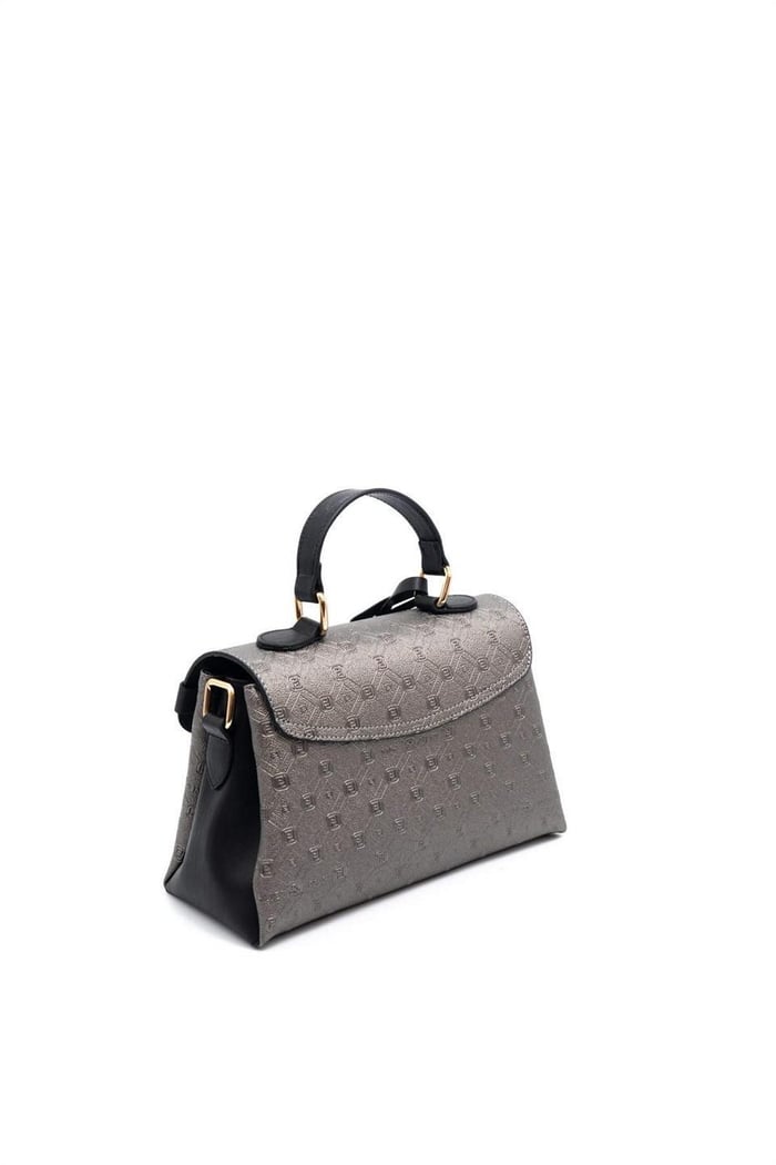 Silver & Polo SP1159 Kadın El Çantası Logolu Platin-Siyah